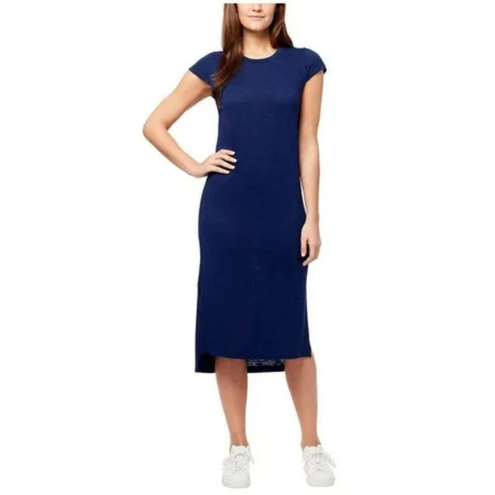 NWT Jessica Simpson Women's Small Midi T Shirt Dress Martime Blue Short Sleeve